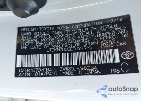 2014 Toyota Prius Two z USA, uszkodzony, nr VIN JTDKN3DU2E0391992